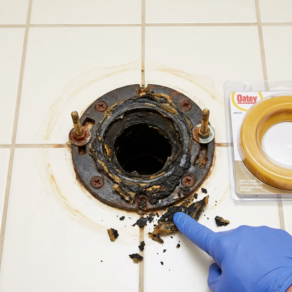 Failed wax ring showing water seepage at the base of a toilet in a Onida, SD home