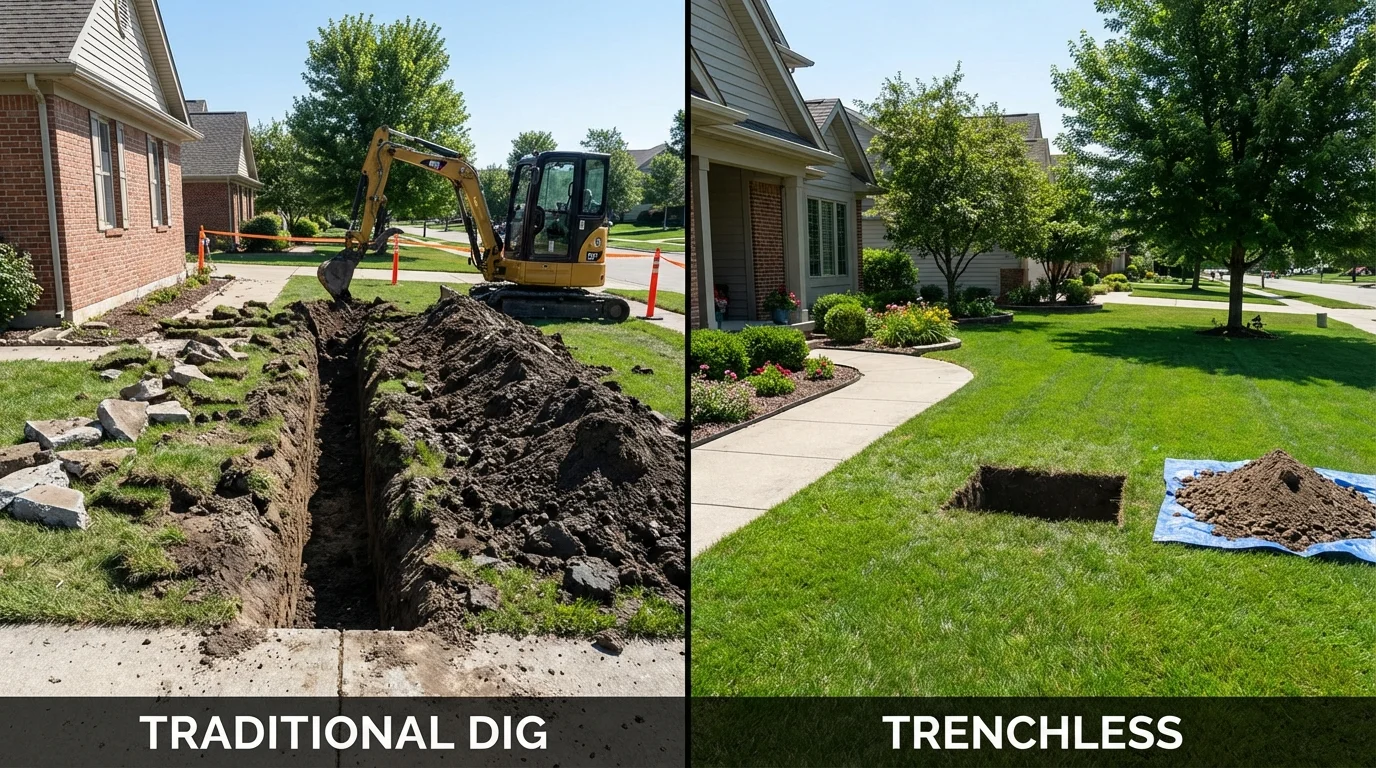 Trenchless sewer repair with minimal yard damage versus traditional excavation in Onida, SD